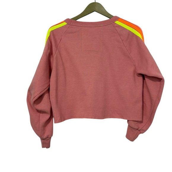 Aviator Nation Pink Rose Neon Bolt Striped Crop Sweatshirt Size Small Colorful - Picture 3 of 8